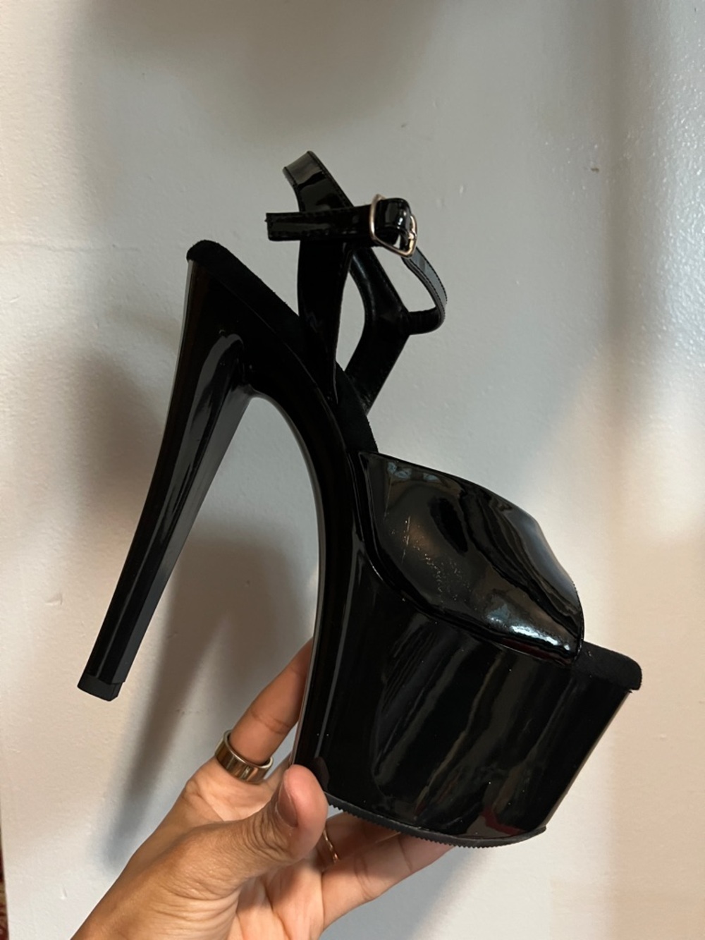Pleaser Black Patent Platform Stiletto with Ankle Strap
